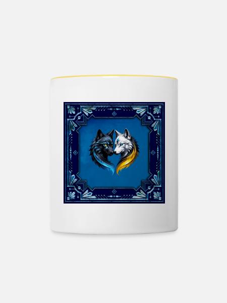 Majestätische Wolfsköpfe. - Tasse zweifarbig - Weiß/Gelb