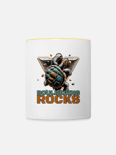 Bouldern Rocks Schildkröte Klettern Geschenk - Tasse zweifarbig - Weiß/Gelb