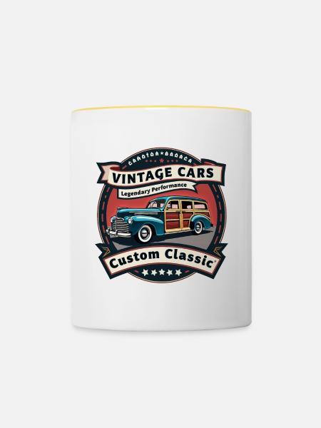 Vintage Cars - Legendäre Oldtimer - Tasse zweifarbig - Weiß/Gelb