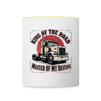 LKW-Motiv - King of the Road - Tasse zweifarbig - Weiß/Gelb - Vorne