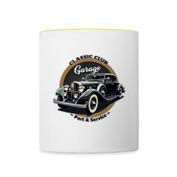 Oldtimer Motiv - Classic Club Garage - Tasse zweifarbig - Weiß/Gelb - Vorne