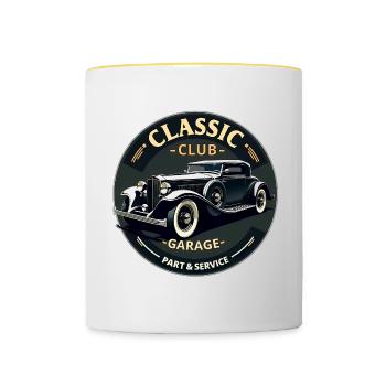 Classic Club Garage – Service de voitures anciennes - Mug contrasté - blanc/jaune - Devant