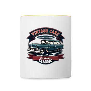 Motif Oldtimer - Voitures anciennes - Mug contrasté - blanc/jaune - Devant