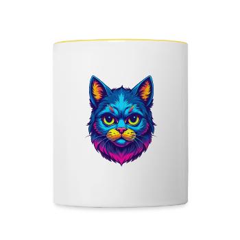 Hantilly Tiffany Katzenrasse Cartoon Kawaii Tier P - Tasse zweifarbig - Weiß/Gelb - Vorne