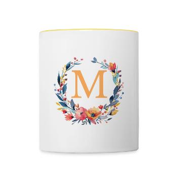 M Monogram, Couronne de fleurs, Personnalisable - Mug contrasté - blanc/jaune - Devant