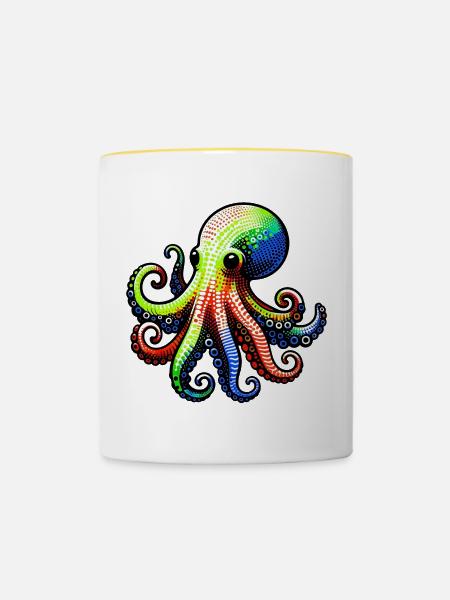 Krake - Tasse zweifarbig - Weiß/Gelb
