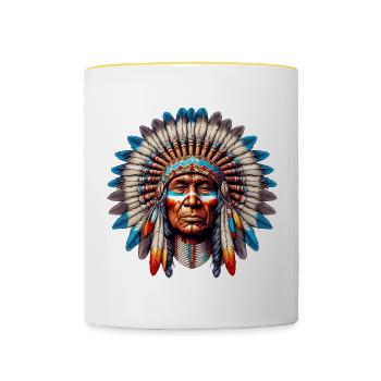 Amerikanisch, Indianer, Amerikaner - Tasse zweifarbig - Weiß/Gelb - Vorne