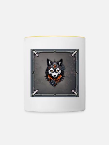 Majestätischer Wolfskopf, - Tasse zweifarbig - Weiß/Gelb