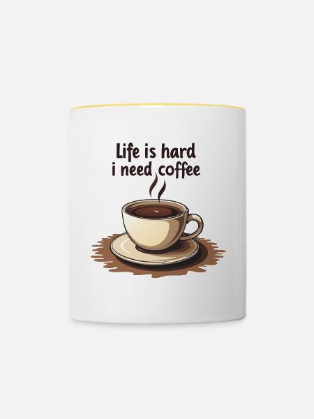 Kaffeetasse mit Textmotivation - Tasse zweifarbig - Weiß/Gelb