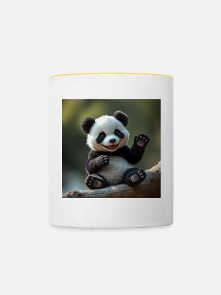 Niedlicher Panda in 3D - Tasse zweifarbig - Weiß/Gelb