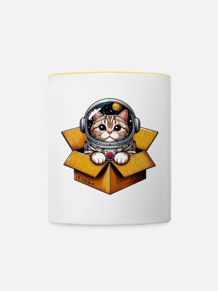 Astronaut Katze - Tasse zweifarbig - Weiß/Gelb