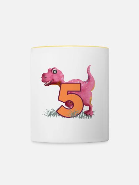 Nr.5 Dino - Tasse zweifarbig - Weiß/Gelb