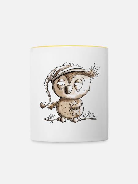 Kleine Nachteule Eule - Tasse zweifarbig - Weiß/Gelb