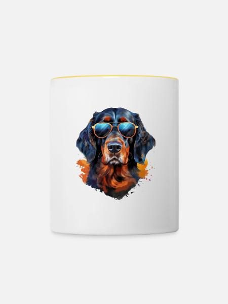 Gordon Setter mit Sonnenbrille - Tasse zweifarbig - Weiß/Gelb