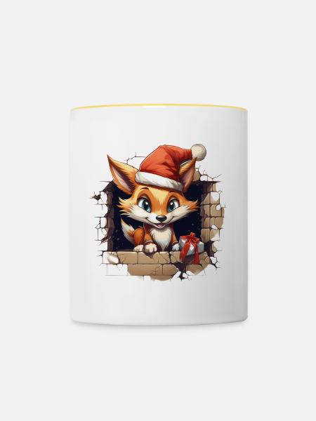 Fuchs komm raus an weihnachten - Tasse zweifarbig - Weiß/Gelb