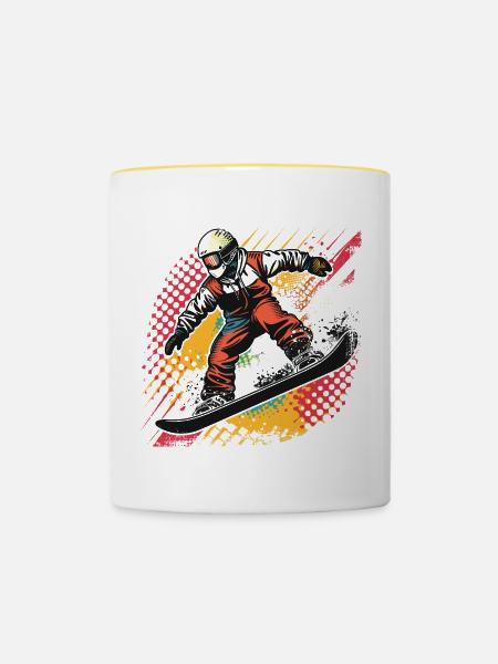 Snowboarder Skizze - Tasse zweifarbig - Weiß/Gelb
