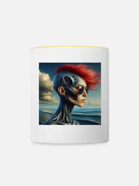 Cyberpunk-Frau - Tasse zweifarbig - Weiß/Gelb