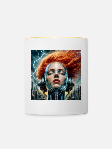 Kybernetische Fusion Frau - Tasse zweifarbig - Weiß/Gelb