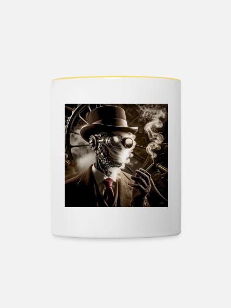 Unsichtbarer Mann Steampunk - Tasse zweifarbig - Weiß/Gelb