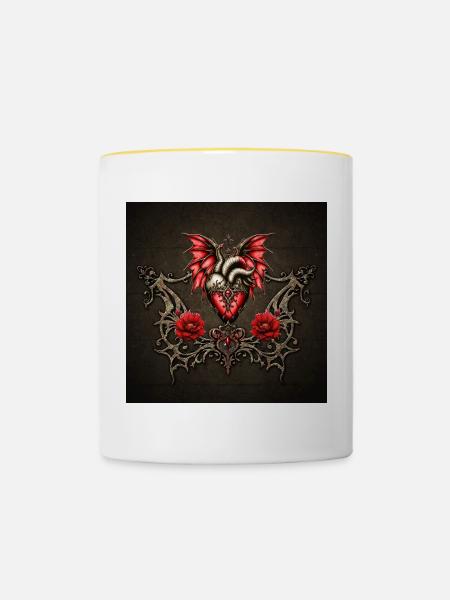 Majestätisches Herz, Gothic-Romantik - Tasse zweifarbig - Weiß/Gelb
