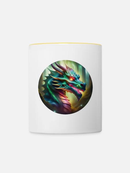Ein mystischer Drachenkopf - Tasse zweifarbig - Weiß/Gelb