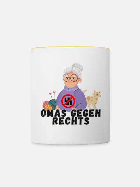 Omas gegen Rechts - Tasse zweifarbig - Weiß/Gelb