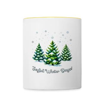 Joyful Winter Days – Tannenbäume, Schnee & Sternen - Tasse zweifarbig - Weiß/Gelb - Vorne