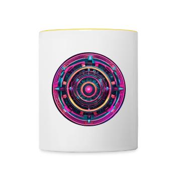 Un mandala rétro futuriste - Mug contrasté - blanc/jaune - Devant