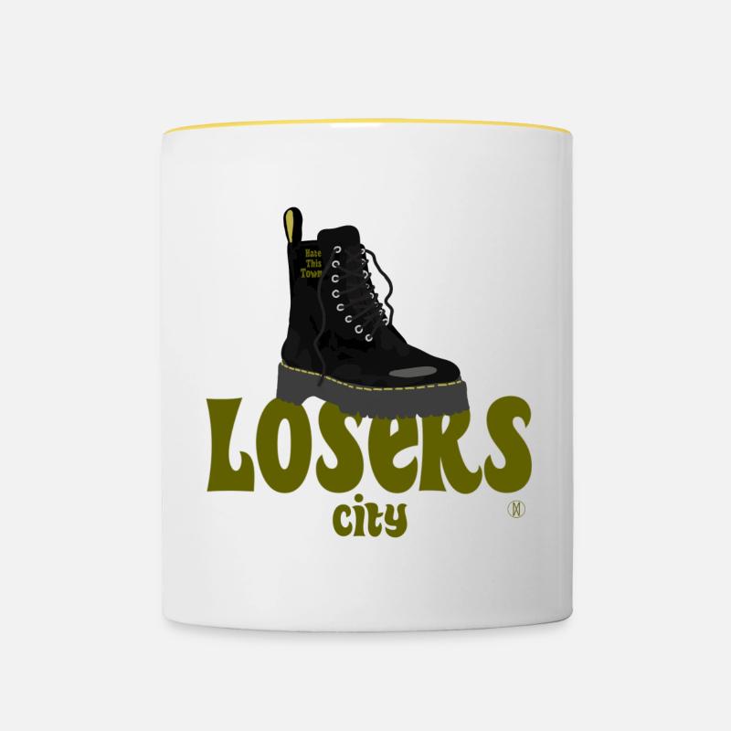 Hate this town Losers city doc edition - Contrasting Mug - white/yellow
