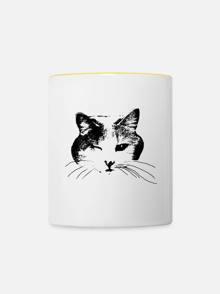 Kätzchen zwinkert - Tasse zweifarbig - Weiß/Gelb