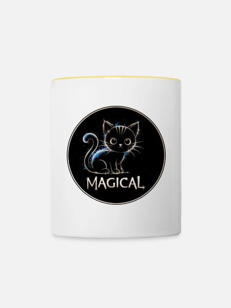 Magische Katze - Tasse zweifarbig - Weiß/Gelb