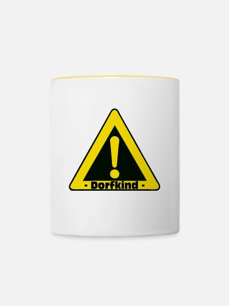 Dorfkind Warnzeichen Motiv - Tasse zweifarbig - Weiß/Gelb