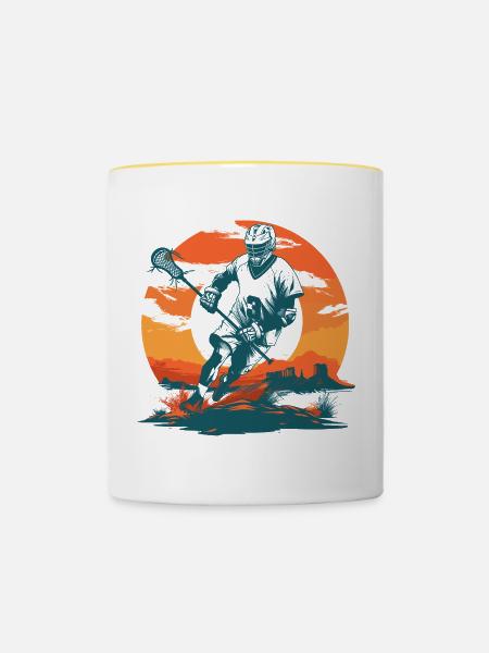 Lacrosse Spieler Grafik - Tasse zweifarbig - Weiß/Gelb