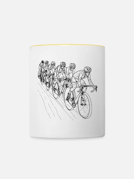 Radfahrer Strichzeichnung - Tasse zweifarbig - Weiß/Gelb
