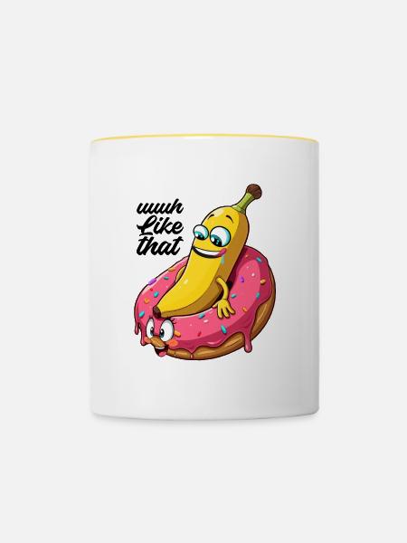 Banane Donut Beziehung Liebe machen Geschenk - Tasse zweifarbig - Weiß/Gelb