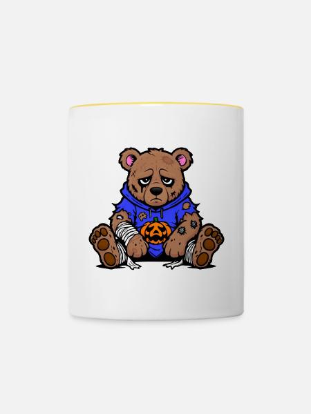 Halloween Bär - Tasse zweifarbig - Weiß/Gelb