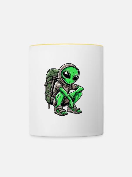 Alien Backpacker Design - Tasse zweifarbig - Weiß/Gelb