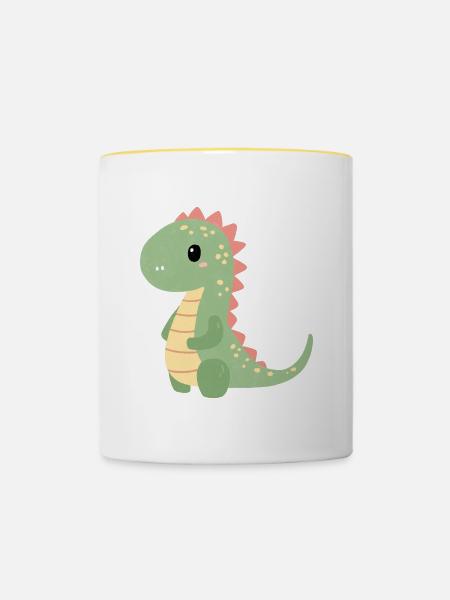 Buntes Dino Kindermotiv - Tasse zweifarbig - Weiß/Gelb