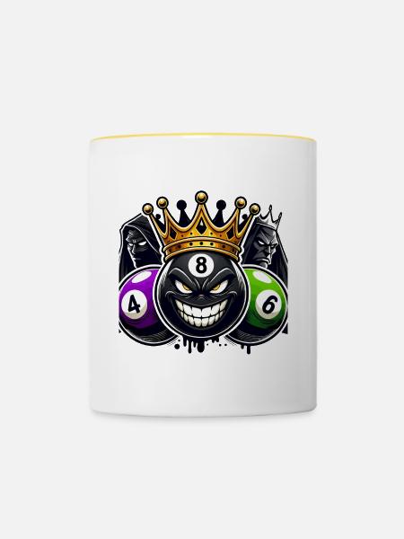 Billard King – Die 8-Ball Herrschaft - Tasse zweifarbig - Weiß/Gelb