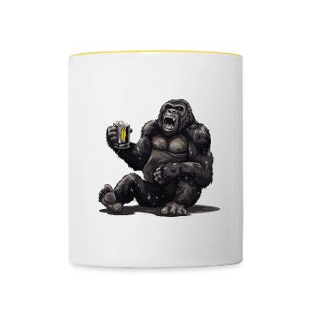 Gorilla Bier Lustig - Tasse zweifarbig - Weiß/Gelb - Vorne