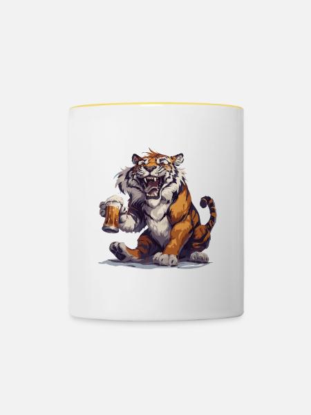 Tiger Bier Lustig - Tasse zweifarbig - Weiß/Gelb