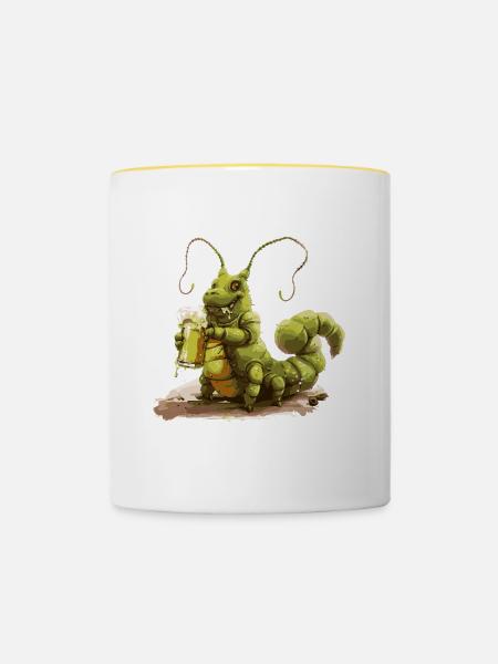Wurm Bier Lustig - Tasse zweifarbig - Weiß/Gelb