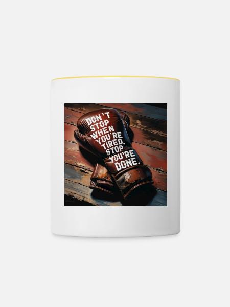 Kampfgeist auf Boxhandschuh - Tasse zweifarbig - Weiß/Gelb