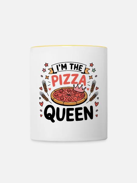 Ich bin die Pizza-Queen - Tasse zweifarbig - Weiß/Gelb