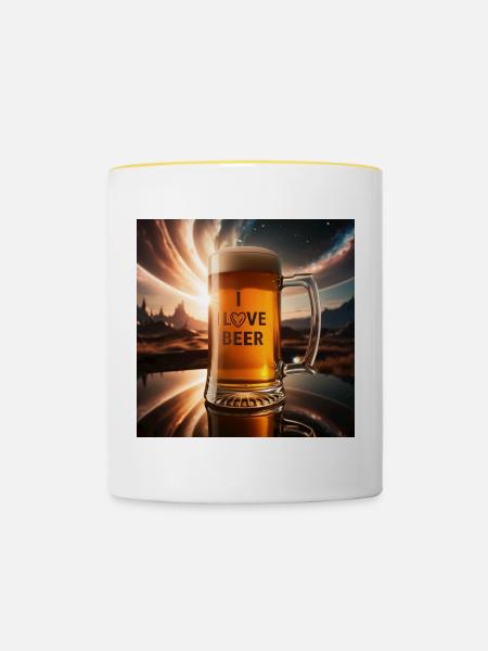 I Love Beer Glasmotiv - Tasse zweifarbig - Weiß/Gelb