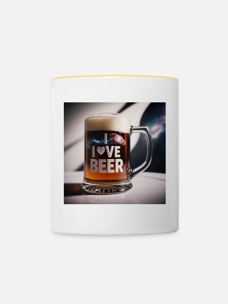 Bierkrug "I Love Beer" - Tasse zweifarbig - Weiß/Gelb