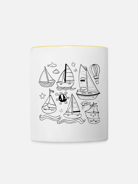 Segeln Comic Stil - Tasse zweifarbig - Weiß/Gelb