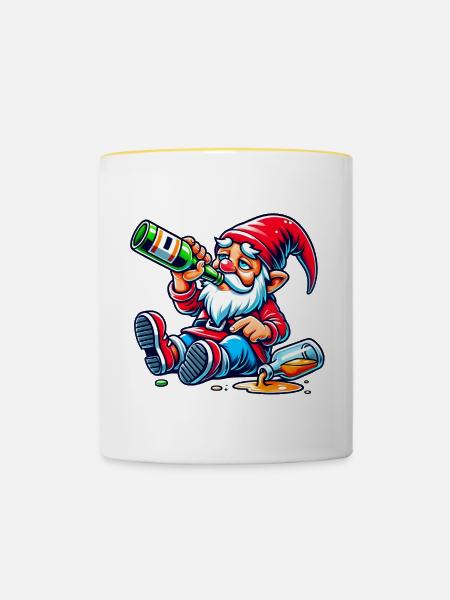 Gartenzwerk Feierabend - Tasse zweifarbig - Weiß/Gelb