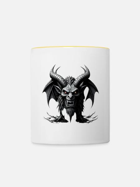 Furchterregender Dämon, Hörner & Fledermausflügel - Tasse zweifarbig - Weiß/Gelb