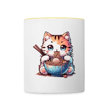 Nouilles Ramen Chat - Mug contrasté - blanc/jaune - Devant